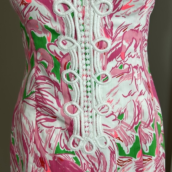Lilly Pulitzer Alexa Shift Dress Flamingo Pink Green White Lace Cruise Sz 2 - Picture 3 of 13